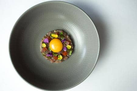 Tuna Tartar, Confit Egg Yolk, Bloody Mary Jelly